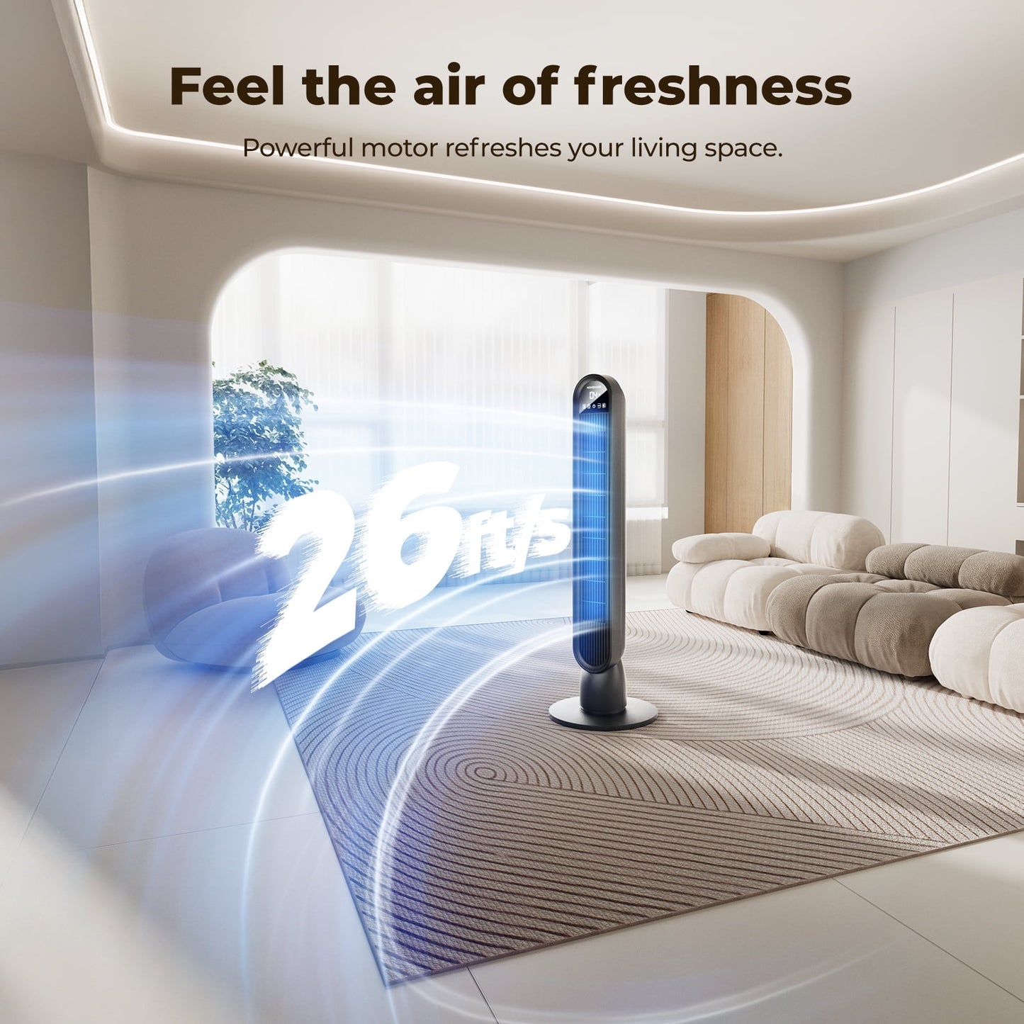 Tower Fan,36" Standing Floor Fan for Bedroom with Remote LED Touchscreen,HOMSHADE Wide Oscillating Fan,Quiet Home Fan,26 ft/s High Velocity,4 Speeds,4 Modes,8H Timer