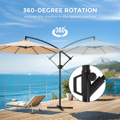 10ft Cantilever Patio Umbrella,360-Degree Rotation Hanging Offset Market Outdoor Sun Shade for Backyard,Deck,Poolside,Easy Tilt,Beige