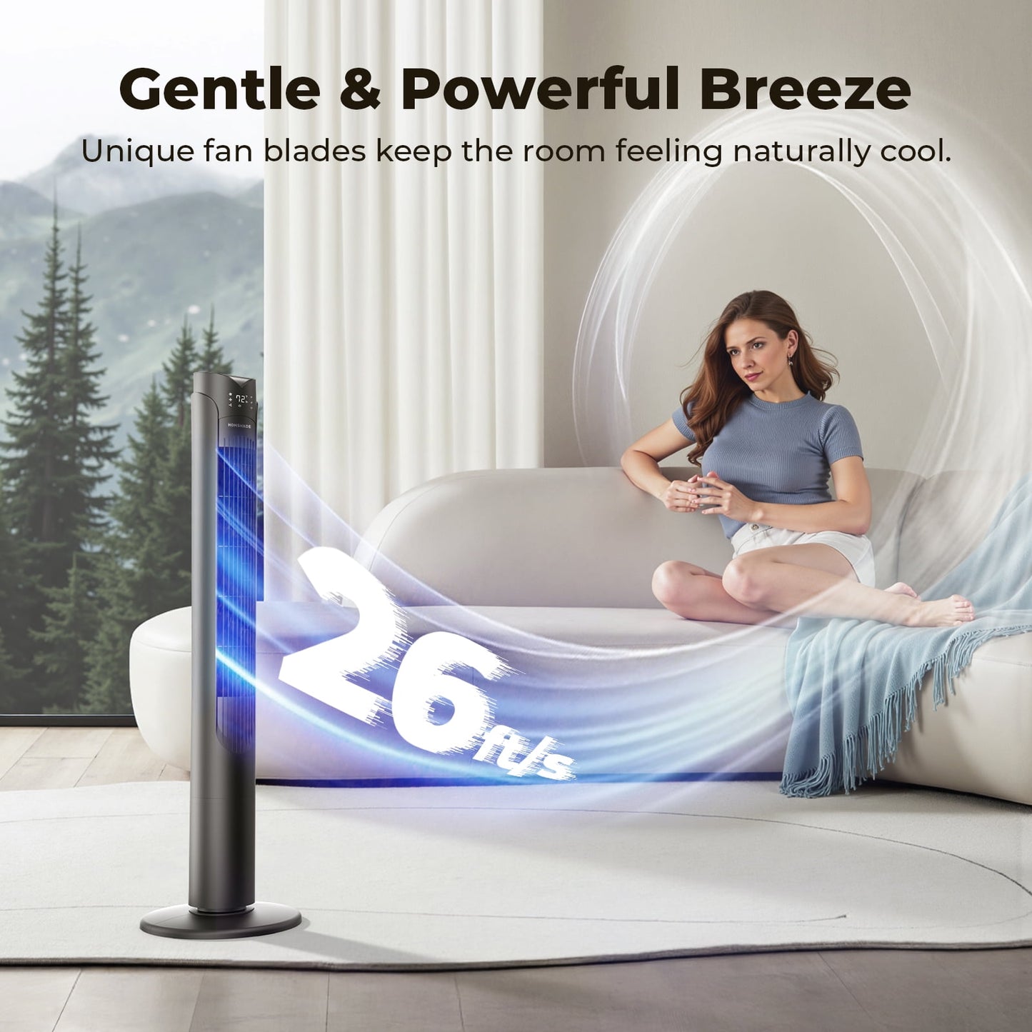 41Inch Tower Fan for Home,LED Display with Remote,90°Oscillating Fans,26 ft/s High Velocity,3 Speeds,12H Timer,3 Modes,For Home,Living Room,Office-Black