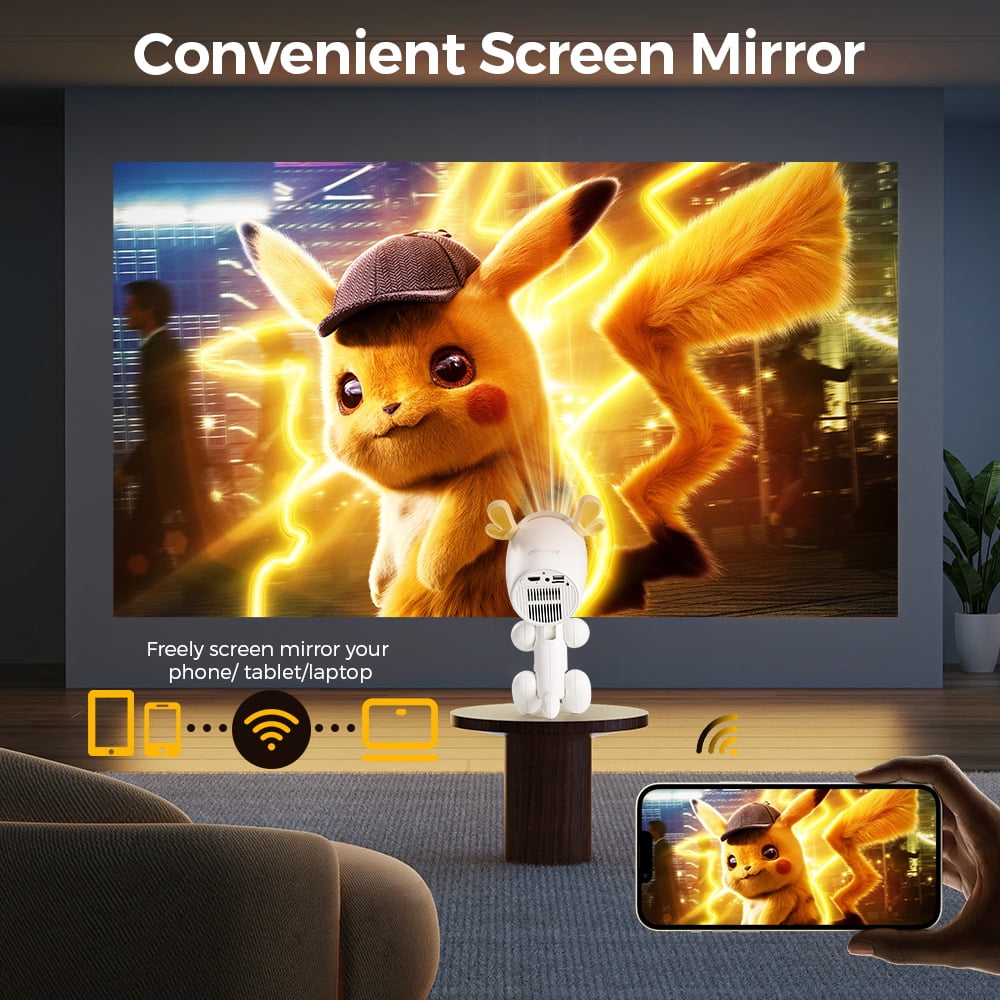 Projector 4K 1080P Support, Mini Projector Smart for Movie Projection Compatible with Phone