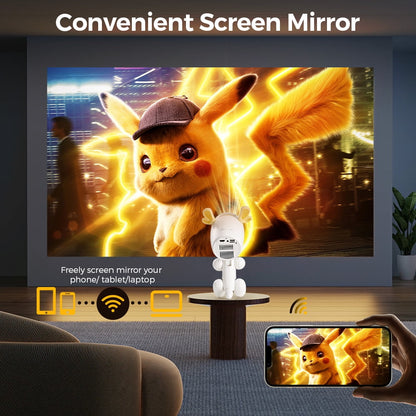 Projector 4K 1080P Support, Mini Projector Smart for Movie Projection Compatible with Phone