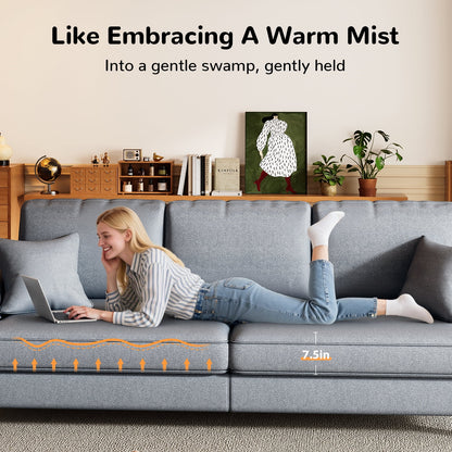 87" Sofa Couch for Living Room,Soft Linen Loveseat with Round Arms,Extra Deep Seat 2-Person Couch with 2 Pillows,Tool-Free Setup Modern Sofa,Blue Grey